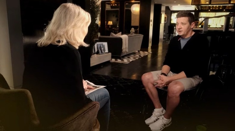 Diane Sawyer interviews actor Jeremy Renner for the ABC News special "Jeremy Renner: The Diane Sawyer Interview – A Story of Terror, Survival and Triumph."