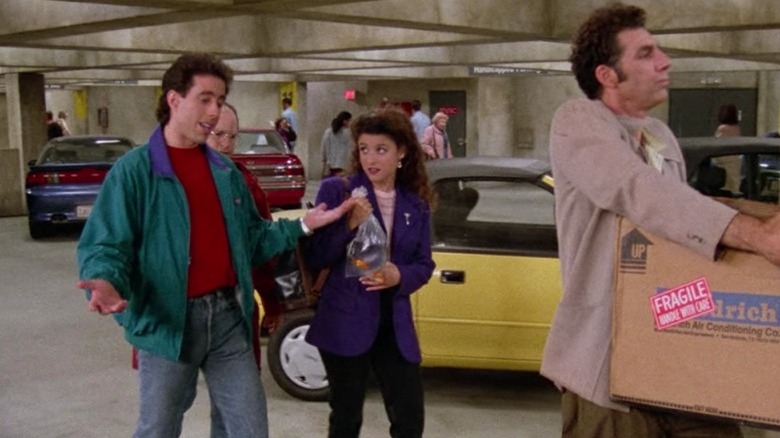 The "Seinfeld" cast walking around a parking garage