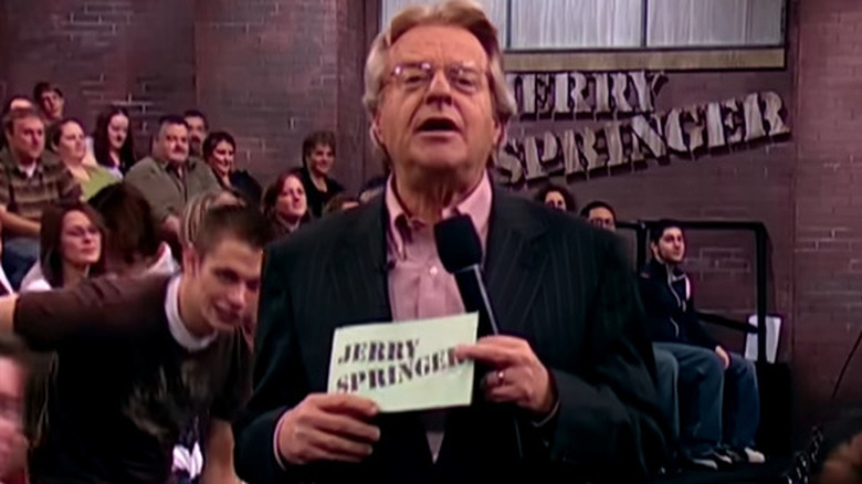 Jerry Springer talking to crowd