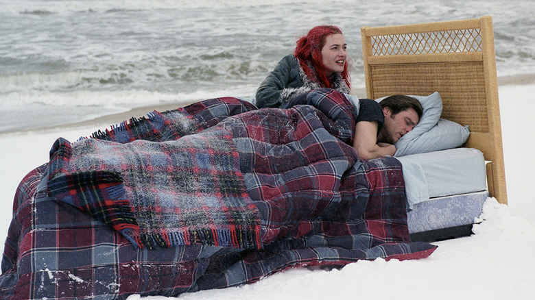 Clementine and Joel on the beach in bed