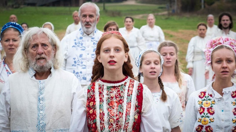 The Swedish folks gather in the horror film Midsommar