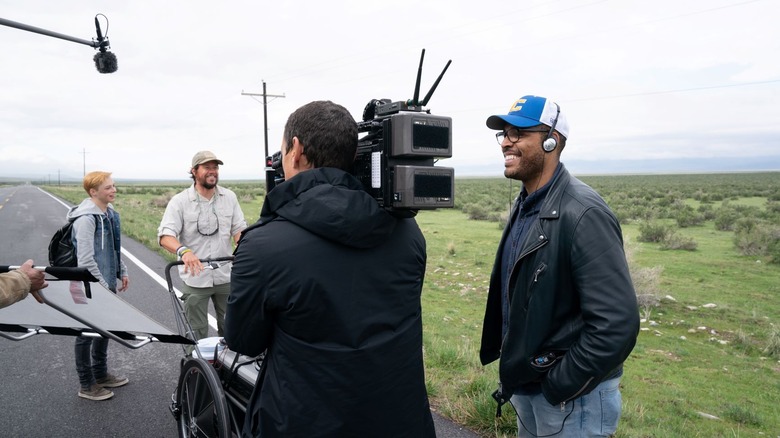 Reid Miller, Mark Wahlberg and director Reinaldo Marcus Green on the set of "Joe Bell"