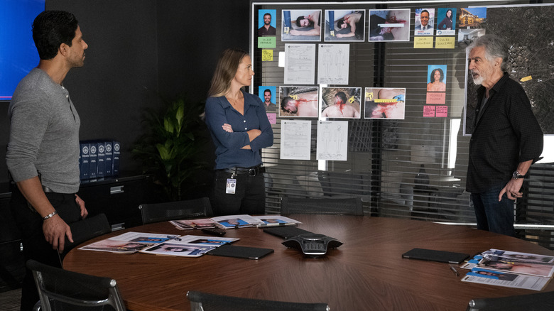 Criminal Minds: Evolution characters in front of bloody photographs