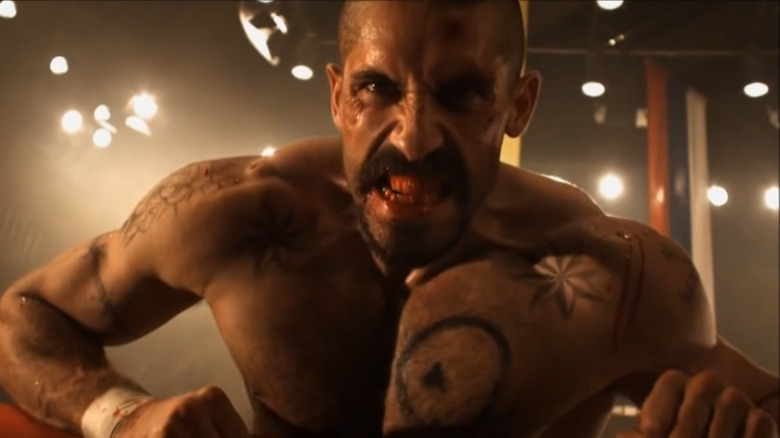 Scott Adkins gritting his teeth