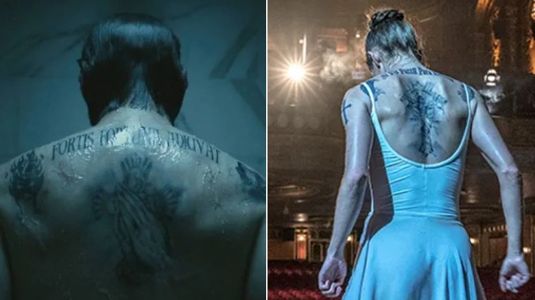 The tattoos on John and the Ballerina's backs