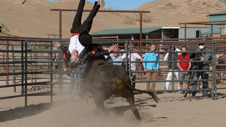 Johnny Knoxville being flipped by a bull