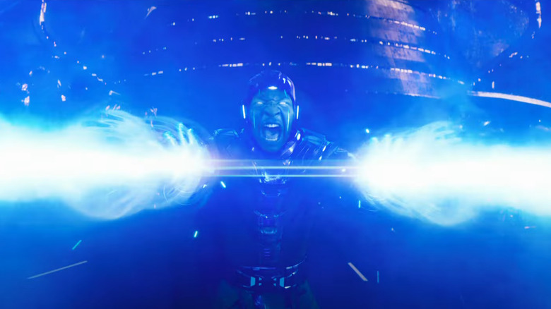 Jonathan Majors as Kang the Conqueror controllowing blue energy in the trailer for Ant-Man and The Wasp: Quantumania