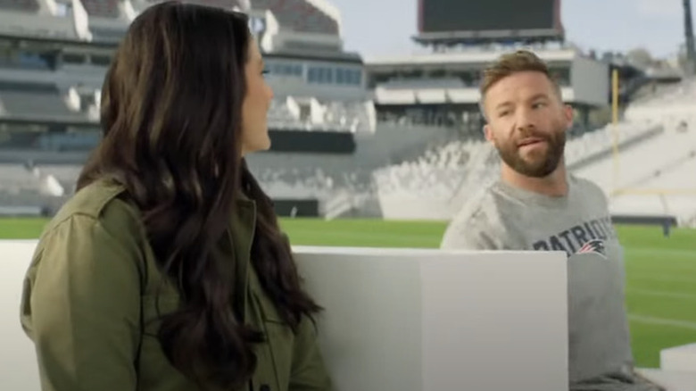 Cecily Strong and Julian Edelman talking