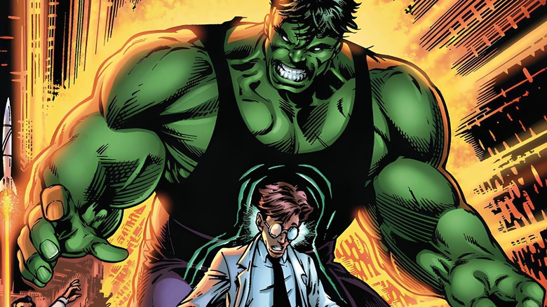 Bruce Banner transforming into the Incredible Hulk