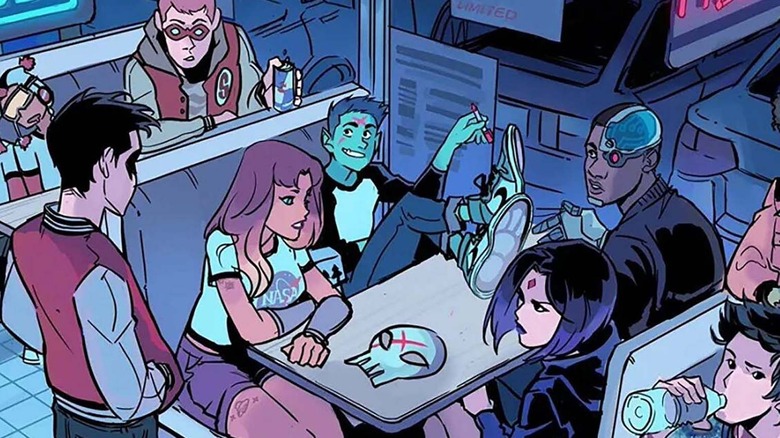 Teen Titans sitting at table