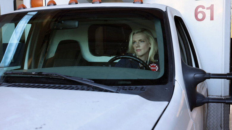 Kara Killmer driving an ambulance