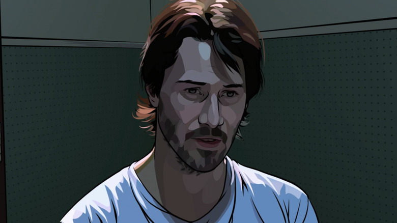 Animated Keanu Reeves wearing white shirt