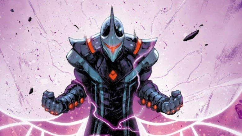 Dark Hawk explodes with purple energy