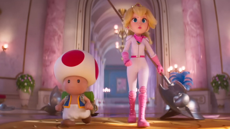 Toad and Peach walking in palace