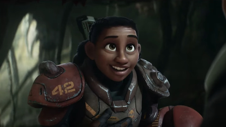 Izzy Hawthorne smiles in armor