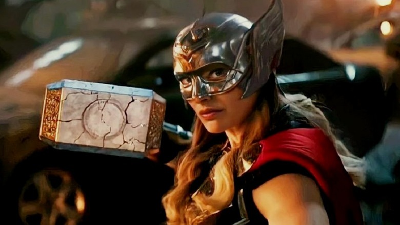 Jane Foster holding Mjolnir