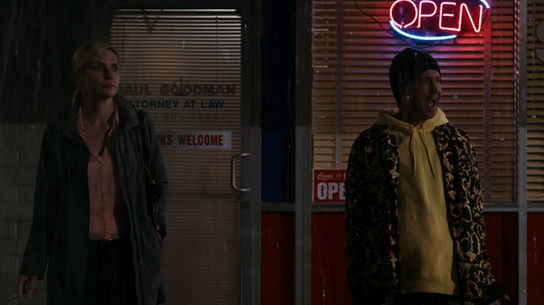 Kim smokes with Jesse Pinkman outside Saul's office in "Waterworks"