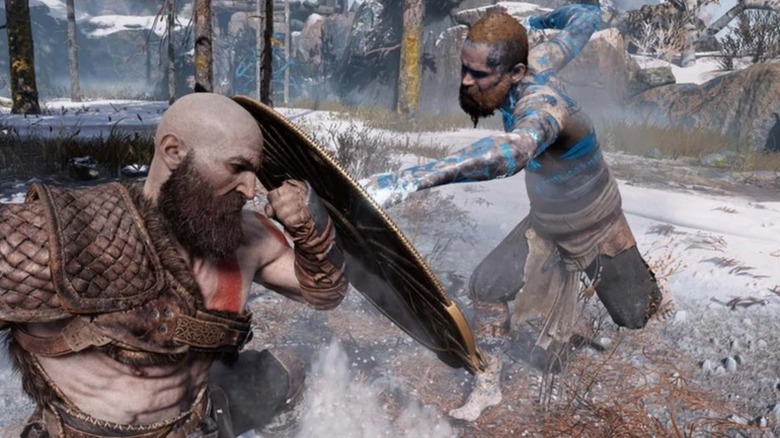 Kratos in a battle in God of War