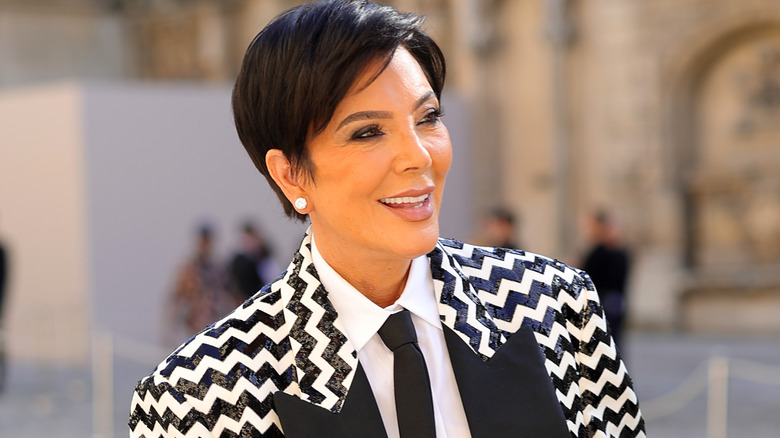 Kris Jenner in black-and-white blazer