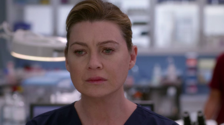 Meredith Grey looking concerned on Grey's Anatomy