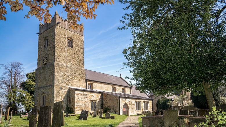 Teversal village old stone church in Nottinghamshire countryside