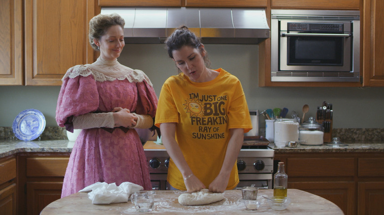 Elizabeth and Hannah making bread