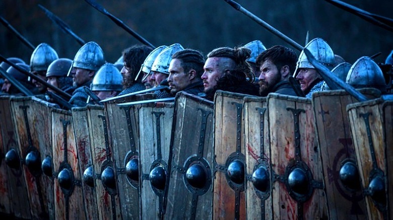 Uhtred's men in shield wall, profile