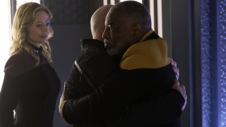 Geordi and Picard hug