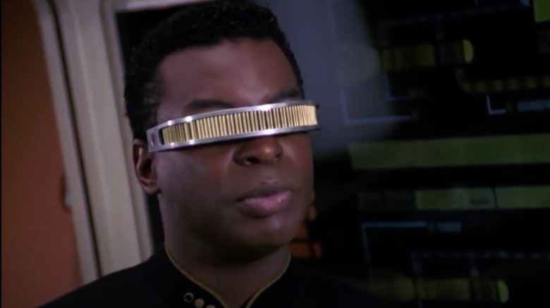 LeVar Burton as Geordi staring thoughtfully