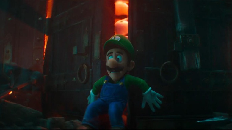 Luigi scared holding door