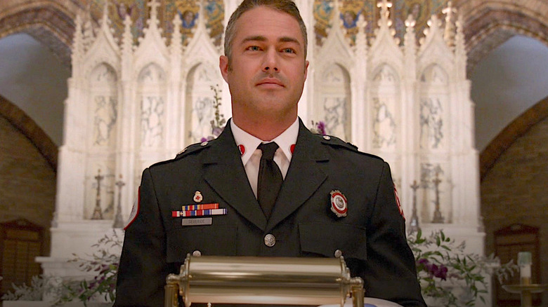 Severide speaking at Benny's funeral