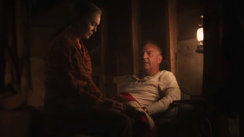 Diane Lane and Kevin Costner sitting together in Let Him Go