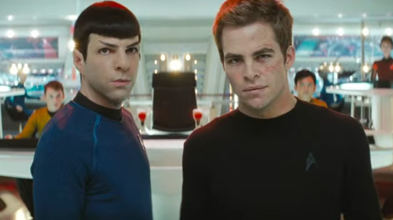 Spock and Captain Kirk standing together in Star Trek