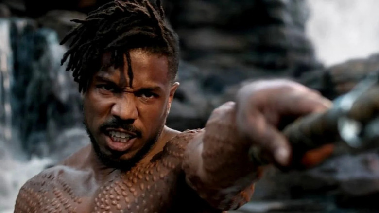 Erik Killmonger wielding spear