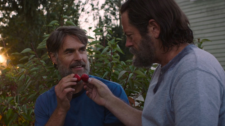 Bill and Frank eating strawberries