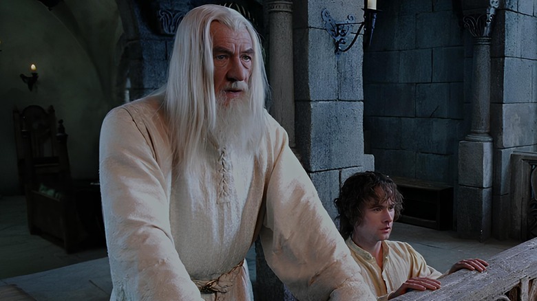 Gandalf and Pippin standing together