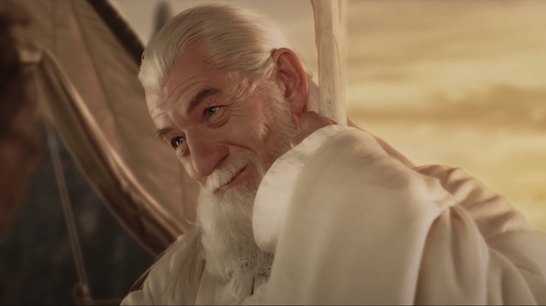 Gandalf leans on his staff