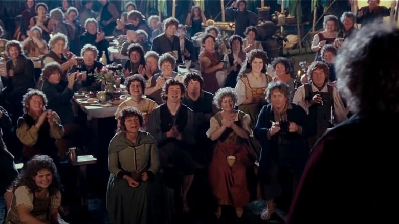 Bilbo speaks to Hobbit crowd