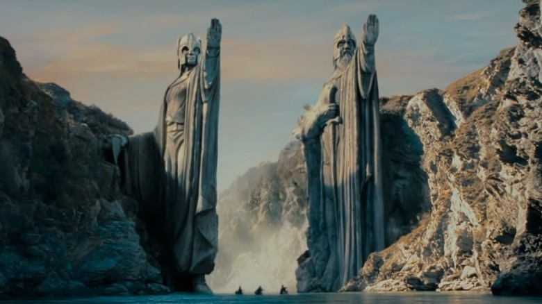 The Argonath of Gondor dominates the skyline