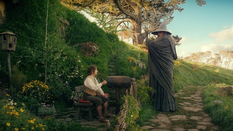 Bilbo and Gandalf outside Bag End