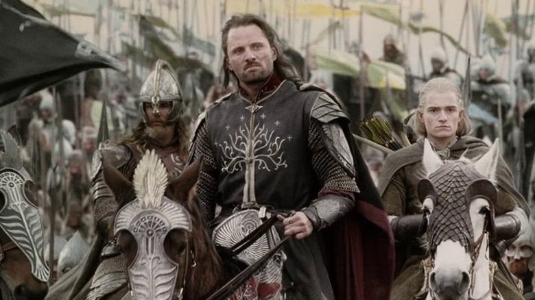 Aragon on a horse in The Lord of the Rings