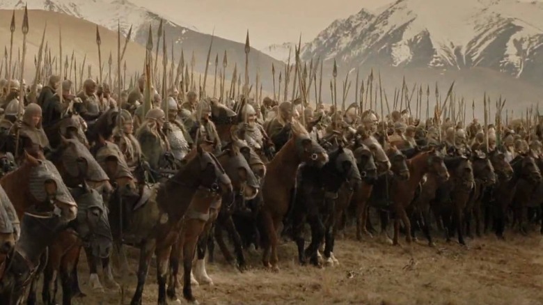 A line of mounted Rohirrim