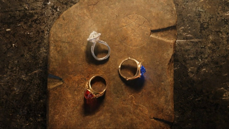 The Three Elven Rings on a stone