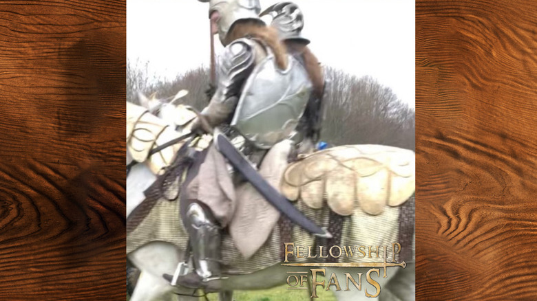 BTS photo of two armored horse riders