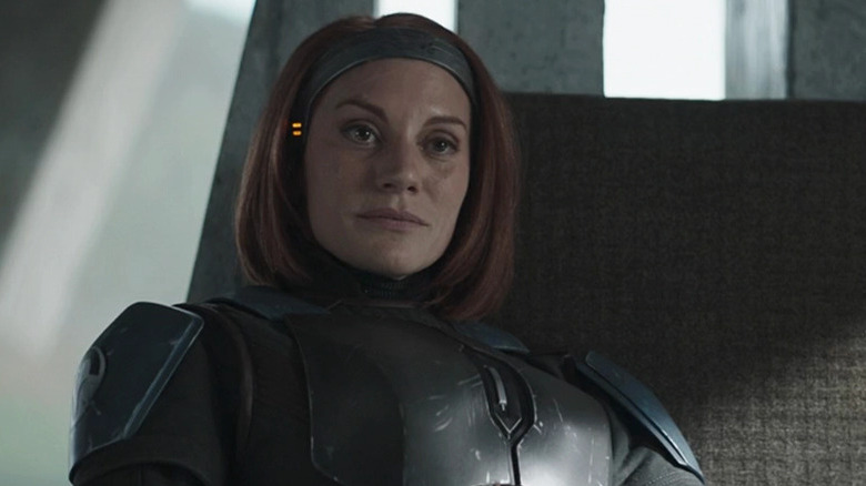 Sackhoff as Bo-Katan Kryze on her throne