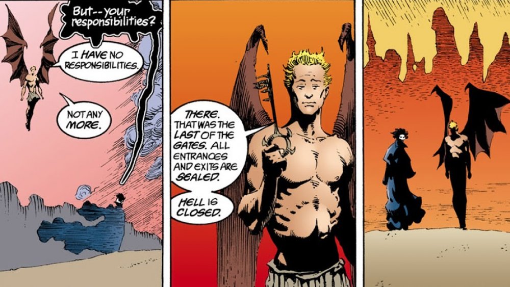 Dream and Lucifer locking up Hell in Sandman, from DC Comics