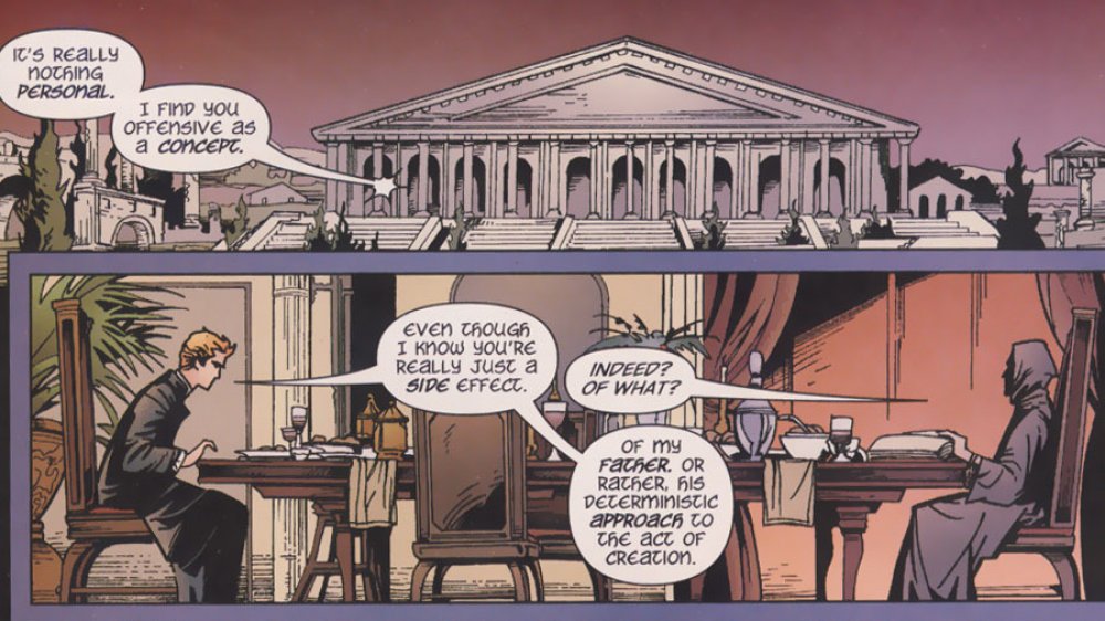 Lucifer and Destiny have dinner in Lucifer, from DC Comics