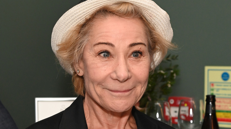 Zoë Wanamaker wearing white hat