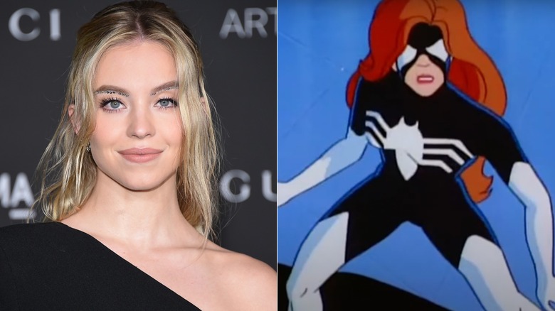 Sydney Sweeney collage Spider-Woman animated