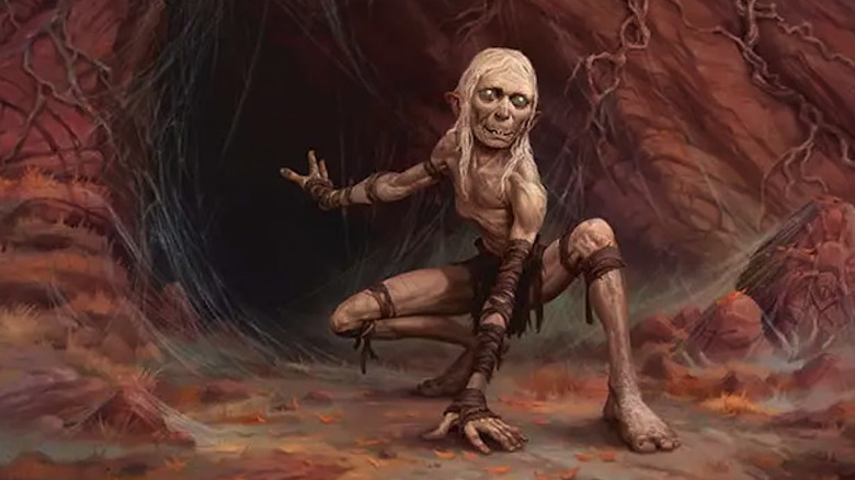 Gollum crouching by a cave